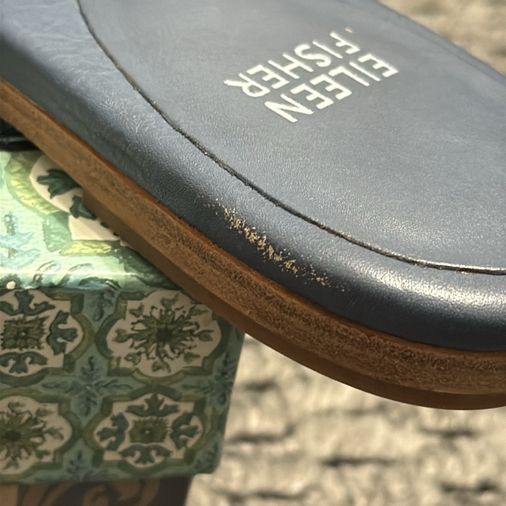 Eileen Fisher Edge Leather Slide Sandal Sz 9 Beach Resortwear Pool Vacation - Picture 5 of 8